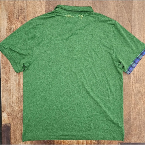 William Murray Golf Polo Shirt XL Green Plaid Collar Athletic Stretch - Picture 7 of 7